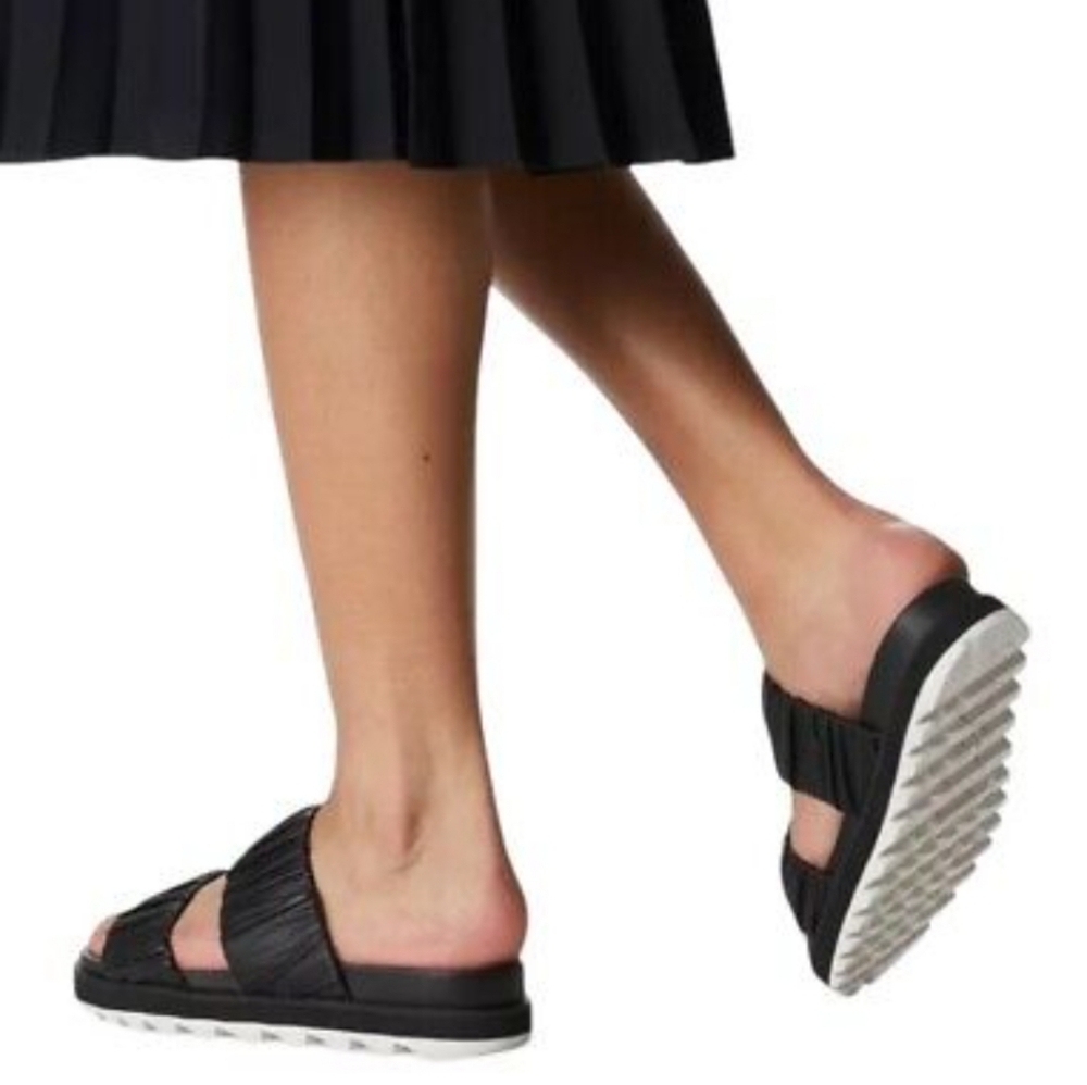SOREL Women's Roaming Two Strap Sandal Size 8.5 Black Leather Slip On Shoe